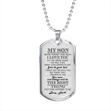 To My Son Dog Tag for Teen Son - Mother Son Dog Tag Necklace Chain - Love Mom